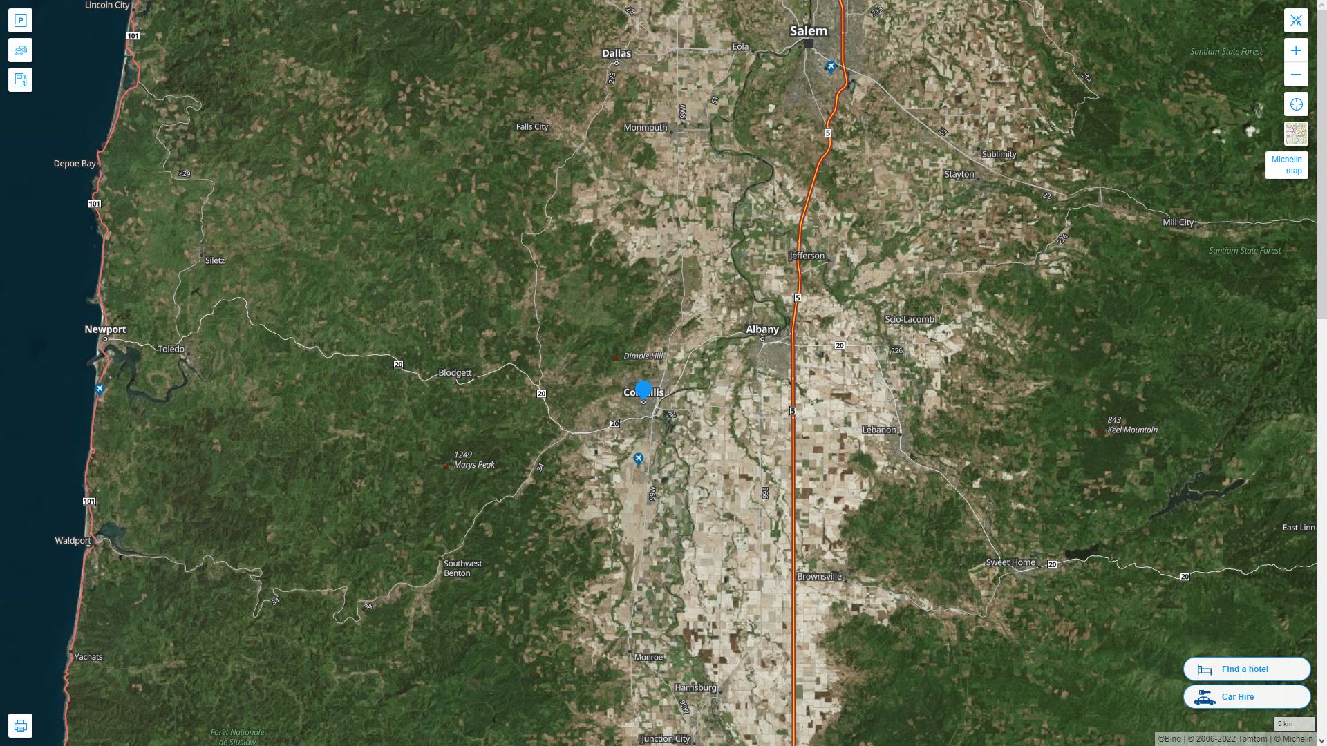 Corvallis Oregon Highway and Road Map with Satellite View